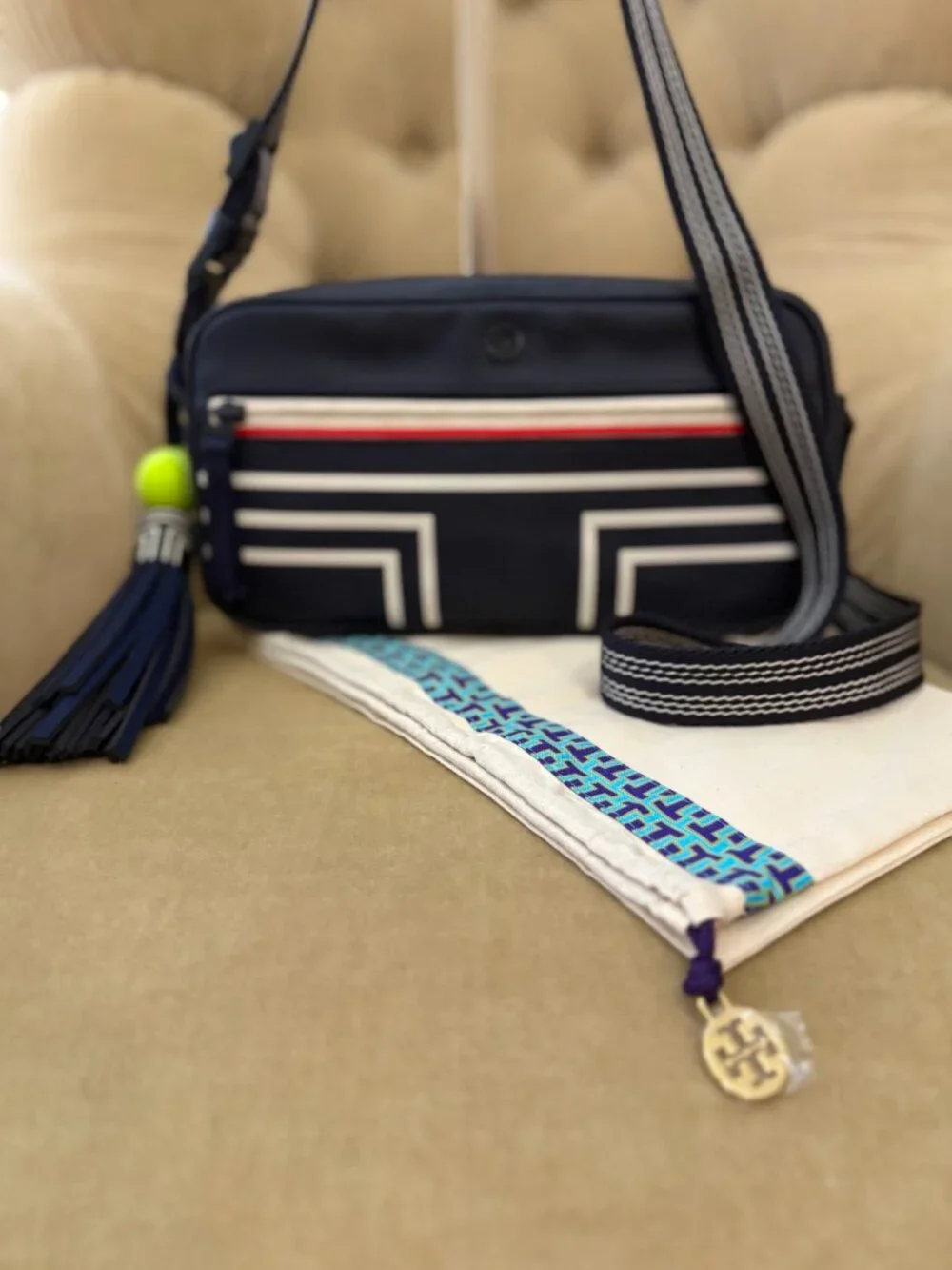NEW Auth TORY BURCH SPORT TB Tennis Coated Canvas Crossbody...RETIRED